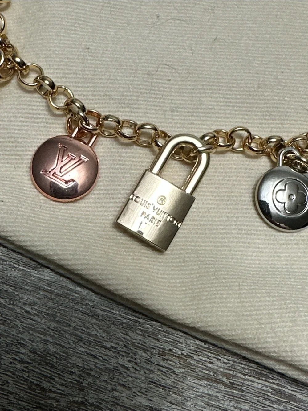 Gold Tone Padlock Chain Purse Charm